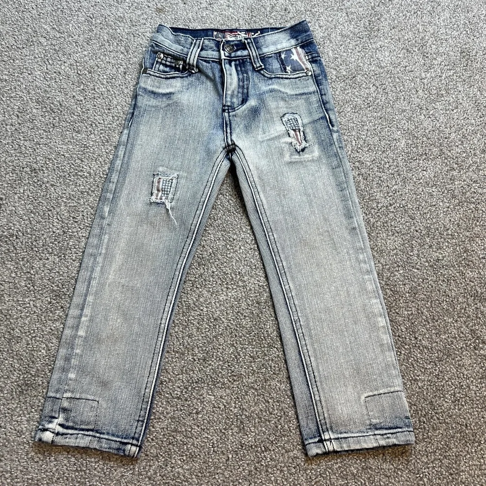 Vintage & Denim Jeans Boys 4 Light‎ Wash Distressed American Flag Patch Straight